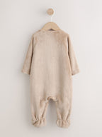 Neutral Bear Fleece Two Way Zip Baby Sleepsuit