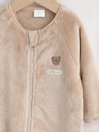 Neutral Bear Fleece Two Way Zip Baby Sleepsuit