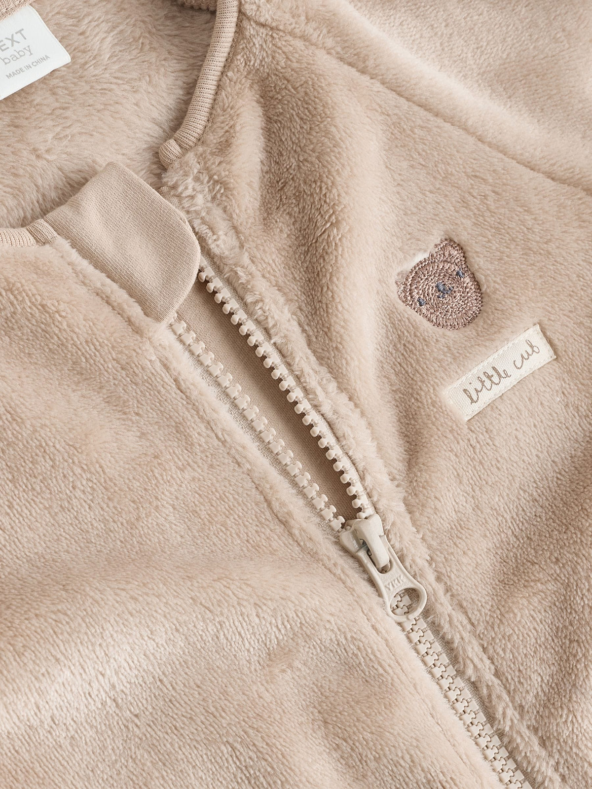 Neutral Bear Fleece Two Way Zip Baby Sleepsuit