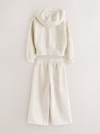 Baker by Ted Baker Cream 2 Piece Marl Lace Trim Zip-Through Hoodie & Joggers Set