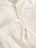 Baker by Ted Baker Cream 2 Piece Marl Lace Trim Zip-Through Hoodie & Joggers Set