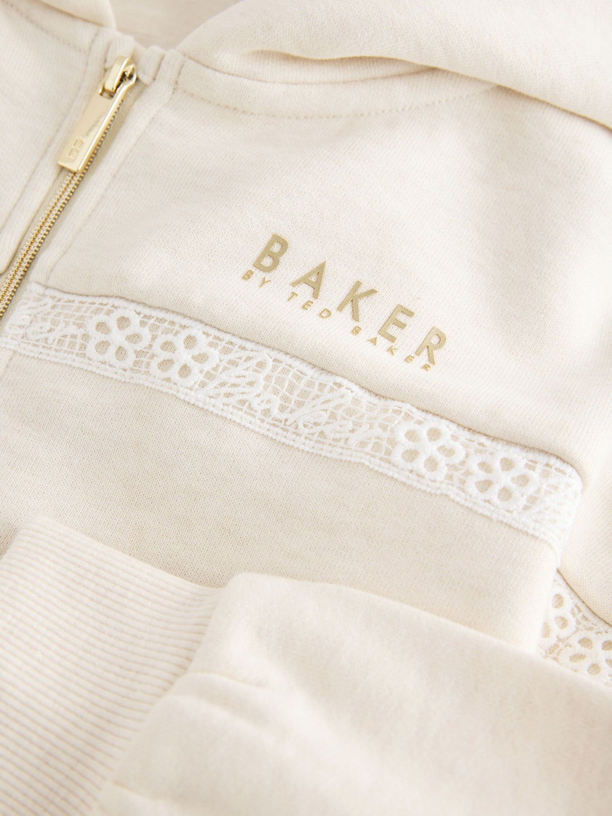 Baker by Ted Baker Cream 2 Piece Marl Lace Trim Zip-Through Hoodie & Joggers Set