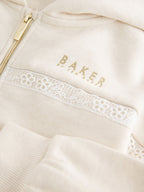 Baker by Ted Baker Cream 2 Piece Marl Lace Trim Zip-Through Hoodie & Joggers Set