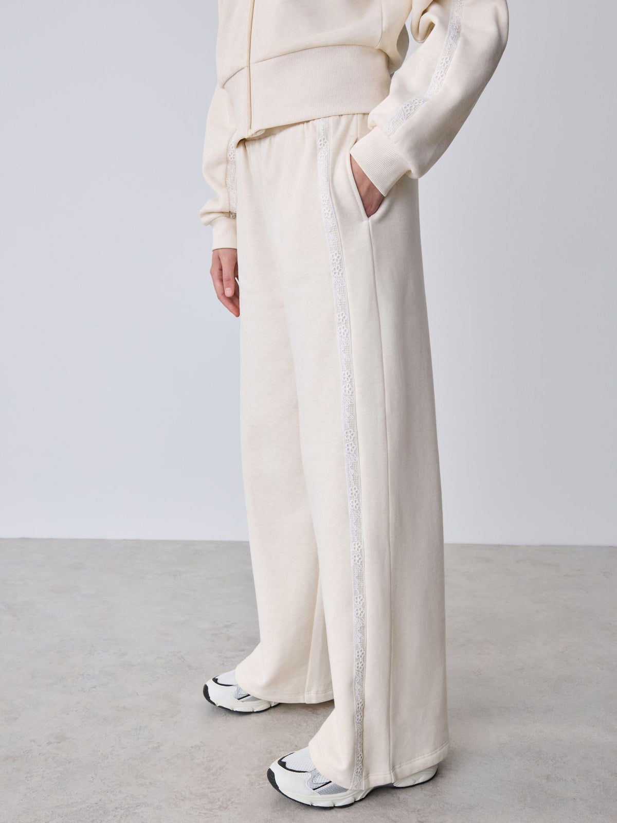 Baker by Ted Baker Cream 2 Piece Marl Lace Trim Zip-Through Hoodie & Joggers Set
