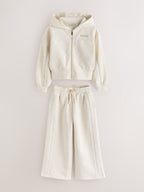 Baker by Ted Baker Cream 2 Piece Marl Lace Trim Zip-Through Hoodie & Joggers Set