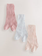 Pink/White Rib Baby Tights 3 Pack