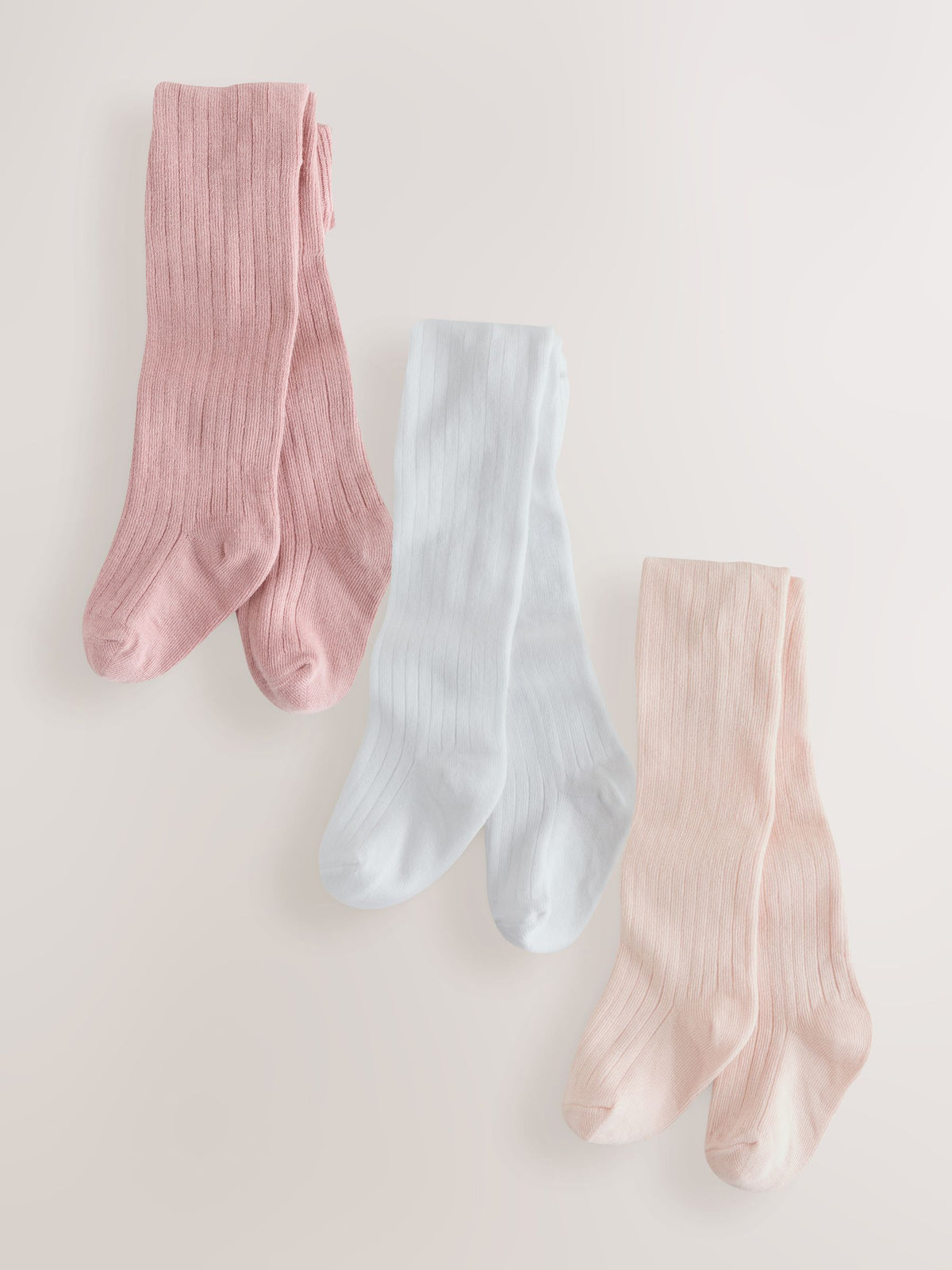 Pink/White Rib Baby Tights 3 Pack