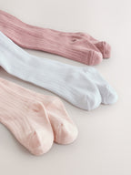 Pink/White Rib Baby Tights 3 Pack