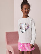 White Long Sleeve Sequin Heart Top (3-16yrs)