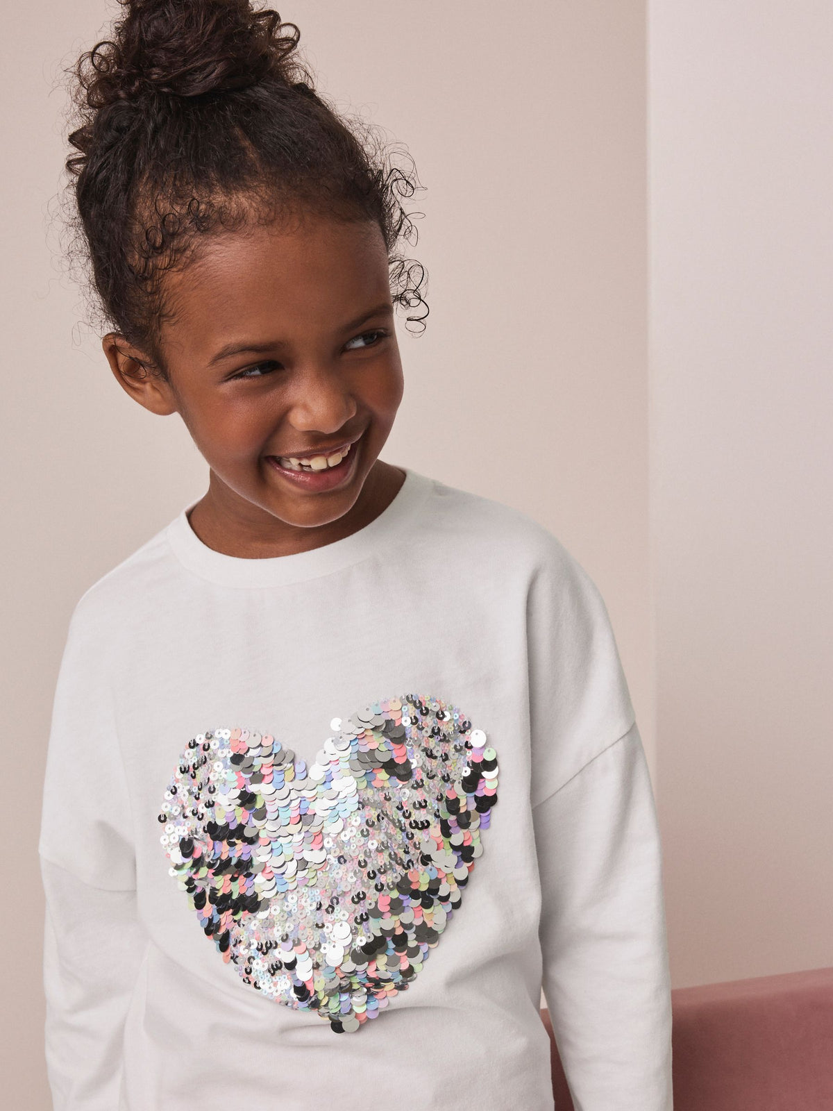 White Long Sleeve Sequin Heart Top (3-16yrs)