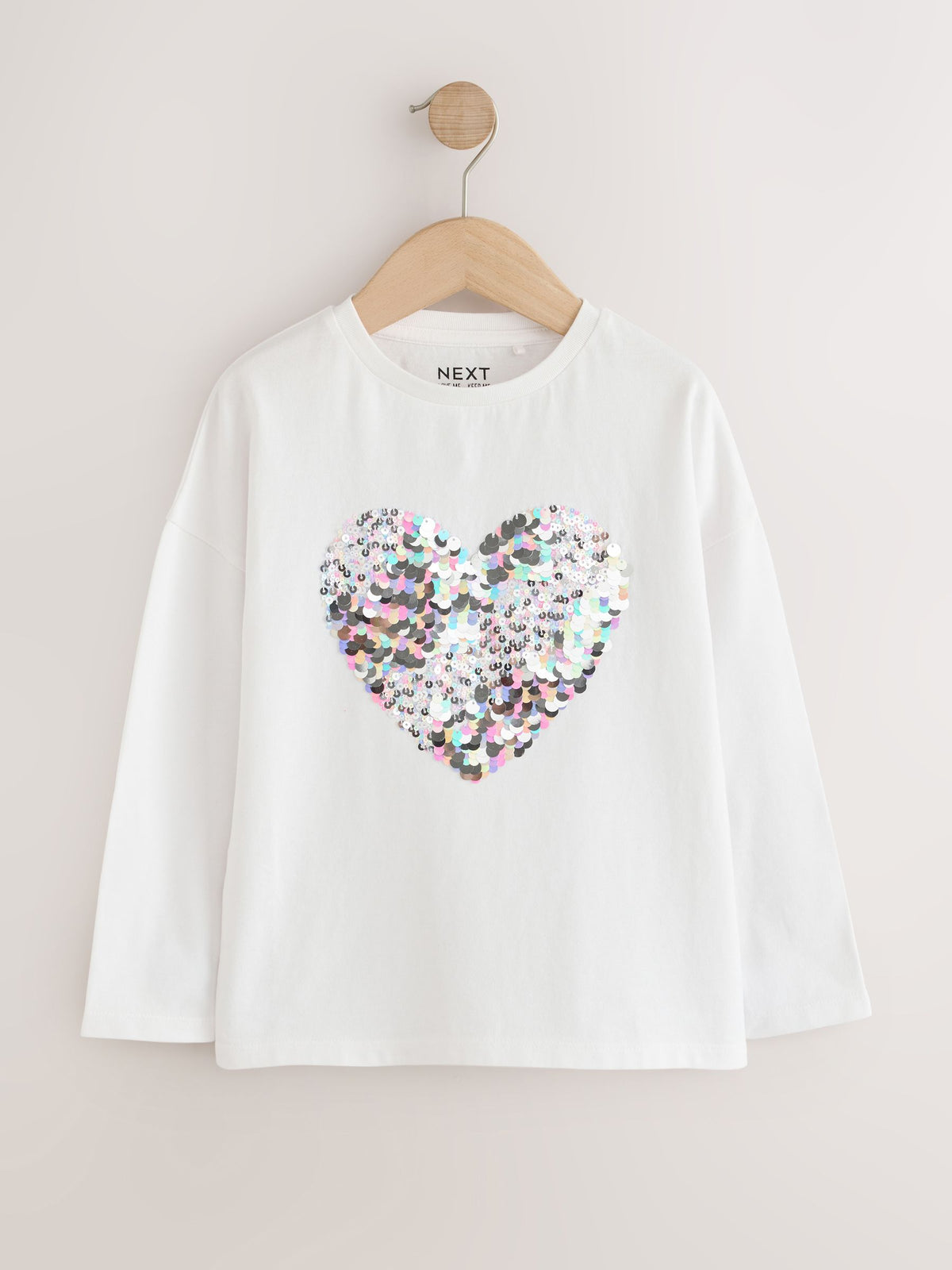 White Long Sleeve Sequin Heart Top (3-16yrs)