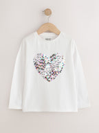 White Long Sleeve Sequin Heart Top (3-16yrs)