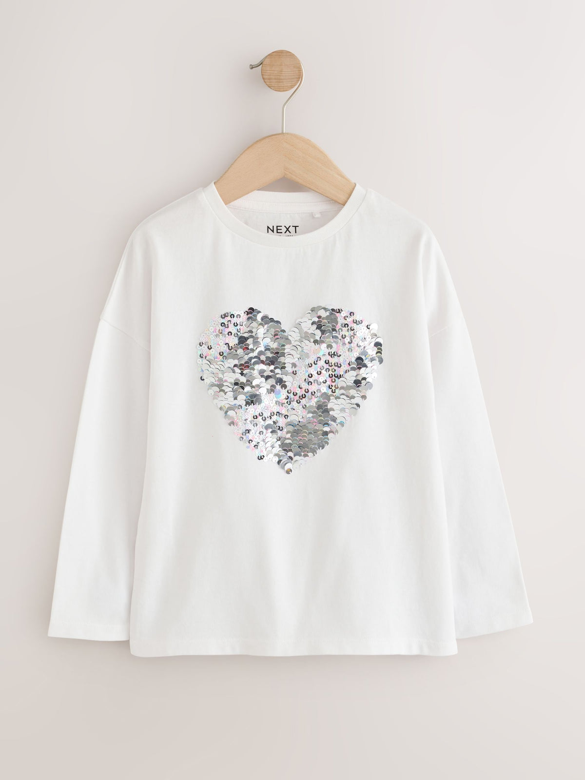 White Long Sleeve Sequin Heart Top (3-16yrs)
