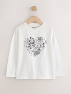 White Long Sleeve Sequin Heart Top (3-16yrs)