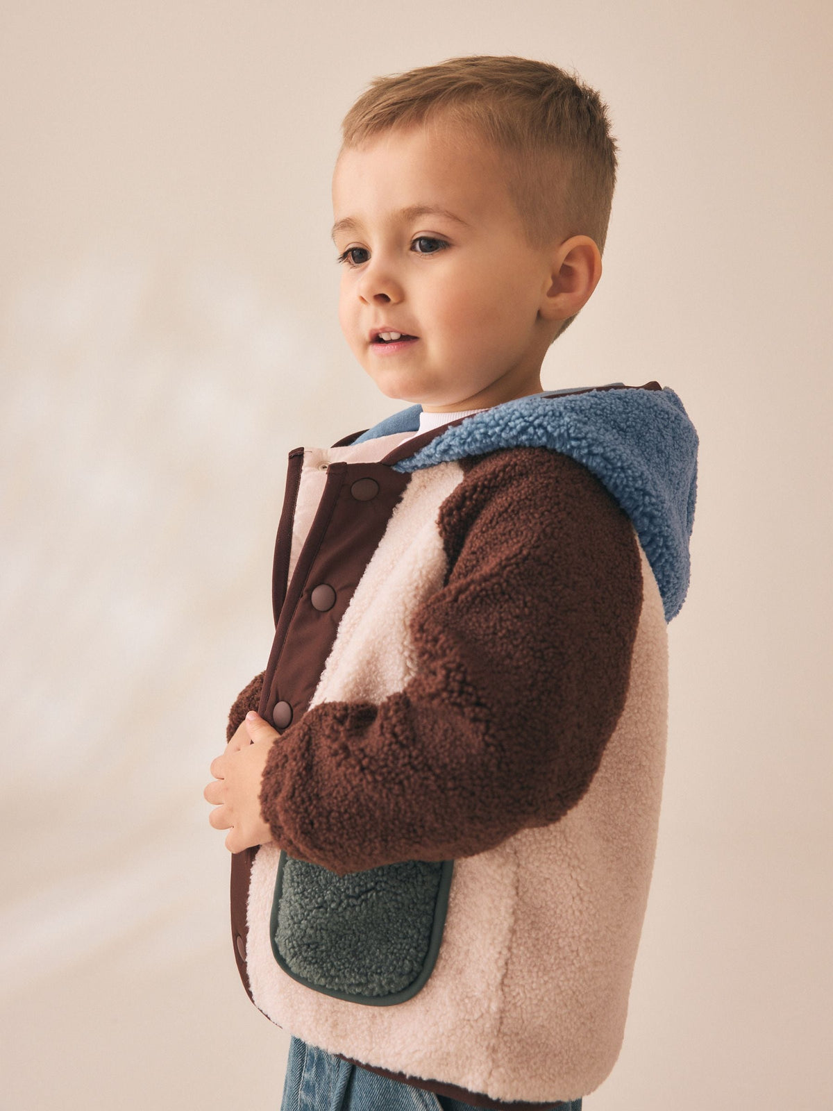 Neutral/Tan Colourblock Hooded Fleece (3mths-7yrs)
