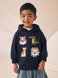 Navy Applique Safari Long Sleeve Hoodie (3mths-7yrs)