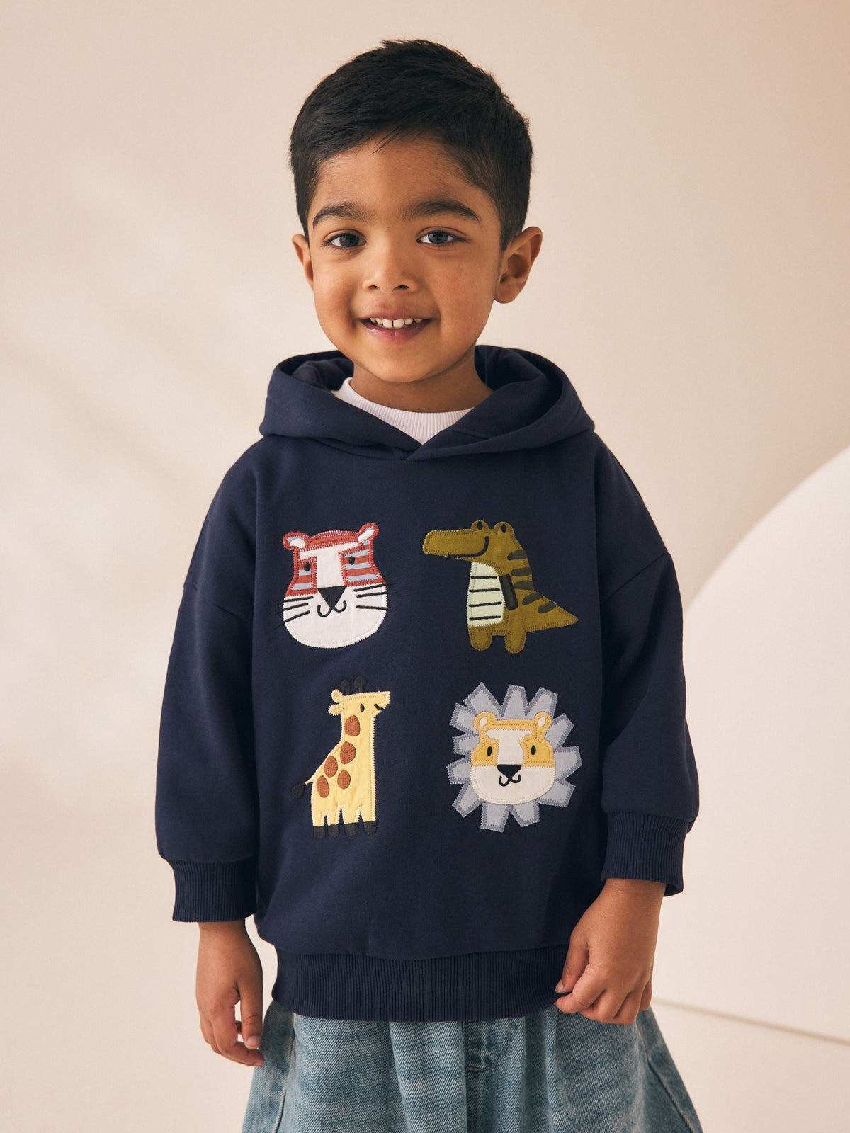 Navy Applique Safari Long Sleeve Hoodie (3mths-7yrs)