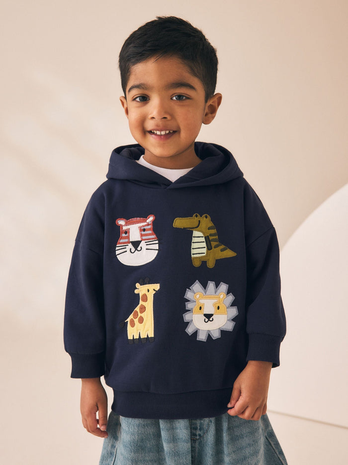 Navy Applique Safari Long Sleeve Hoodie (3mths-7yrs)
