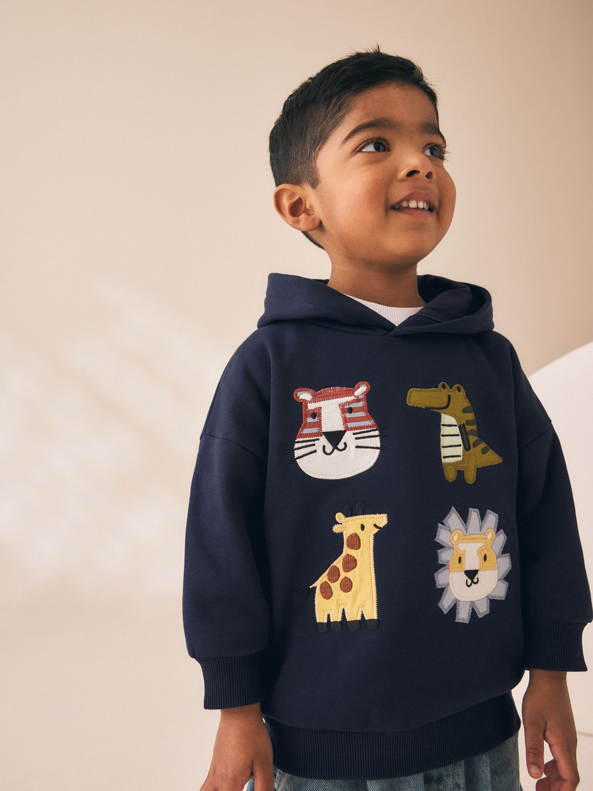 Navy Applique Safari Long Sleeve Hoodie (3mths-7yrs)