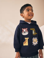 Navy Applique Safari Long Sleeve Hoodie (3mths-7yrs)