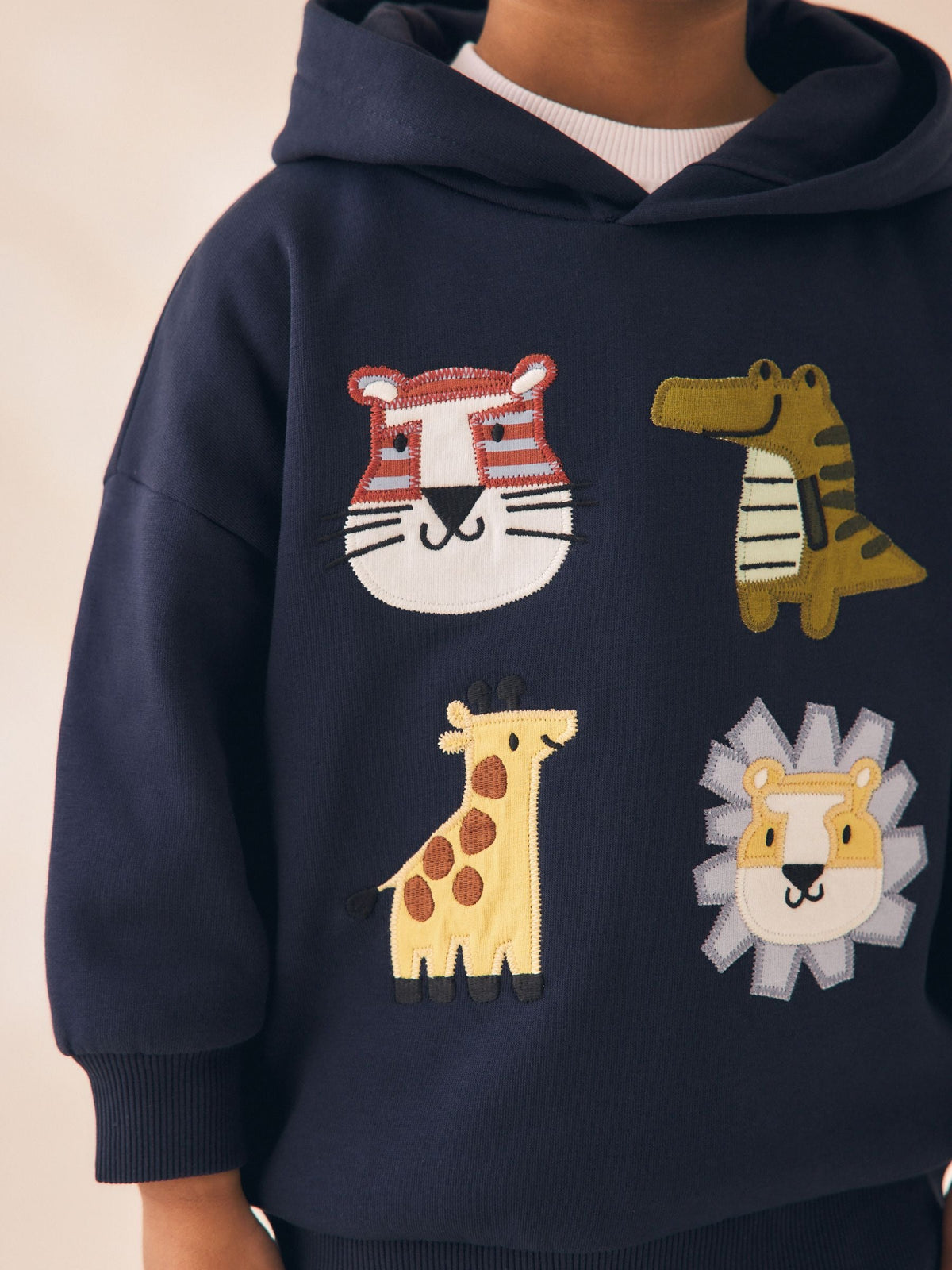 Navy Applique Safari Long Sleeve Hoodie (3mths-7yrs)