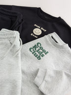 Grey Back Print Crew Neck Joggers Set 4 Piece (3mths-7yrs)