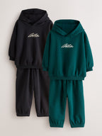 Green/Black Hoody Sweat Top and Jogger Set 4 Piece (3mths-7yrs)