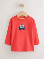 Multi Bright Transport Long Sleeve Applique T-Shirts 3 Pack (3mths-7yrs)