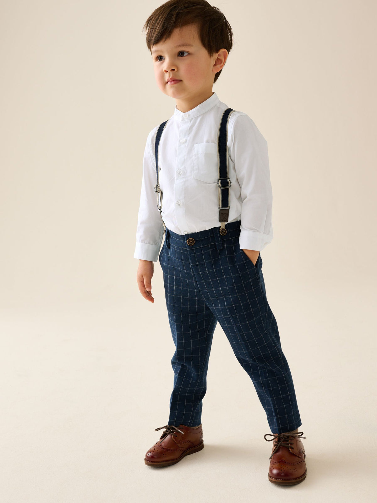 Navy Check Shirt Trousers and Braces Set (3mths-9yrs)