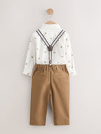 Tan Brown Bear Shirt Trousers Braces & Bow Tie Set (3mths-9yrs)