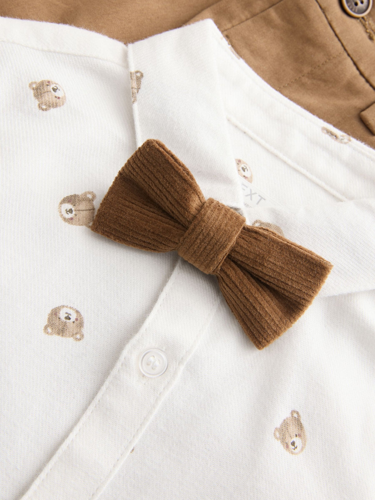 Tan Brown Bear Shirt Trousers Braces & Bow Tie Set (3mths-9yrs)