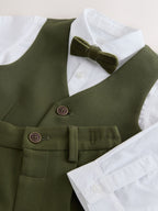 Olive Green Waistcoat Shirt Trousers & Bow Tie Set (3mths-9yrs)