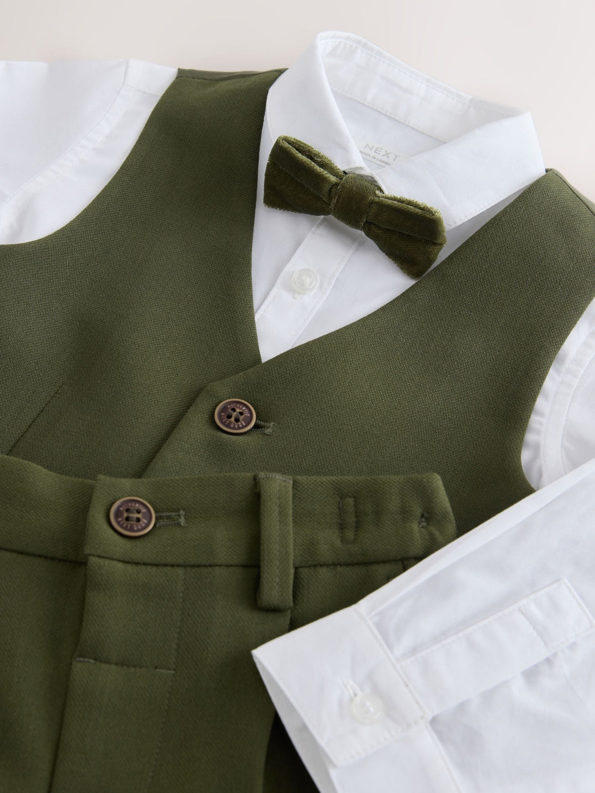 Olive Green Waistcoat Shirt Trousers & Bow Tie Set (3mths-9yrs)