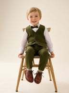 Olive Green Waistcoat Shirt Trousers & Bow Tie Set (3mths-9yrs)