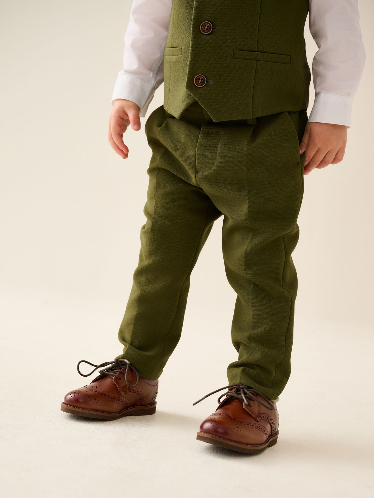 Olive Green Waistcoat Shirt Trousers & Bow Tie Set (3mths-9yrs)