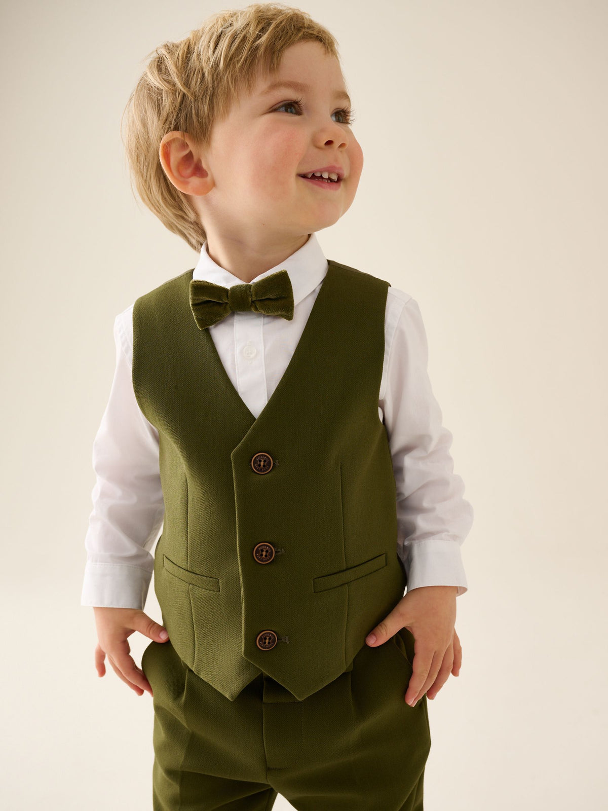 Olive Green Waistcoat Shirt Trousers & Bow Tie Set (3mths-9yrs)