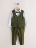 Olive Green Waistcoat Shirt Trousers & Bow Tie Set (3mths-9yrs)