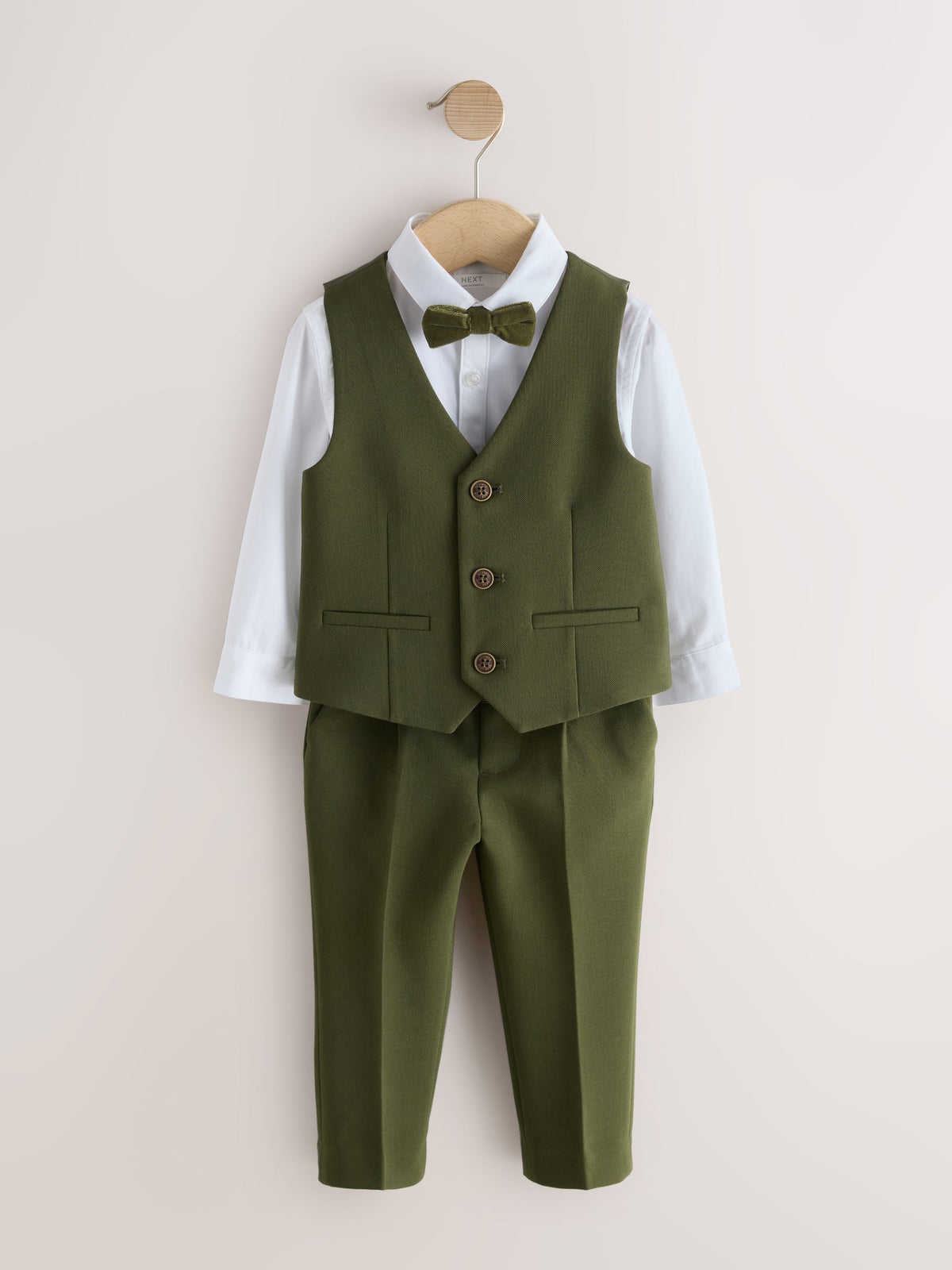 Olive Green Waistcoat Shirt Trousers & Bow Tie Set (3mths-9yrs)