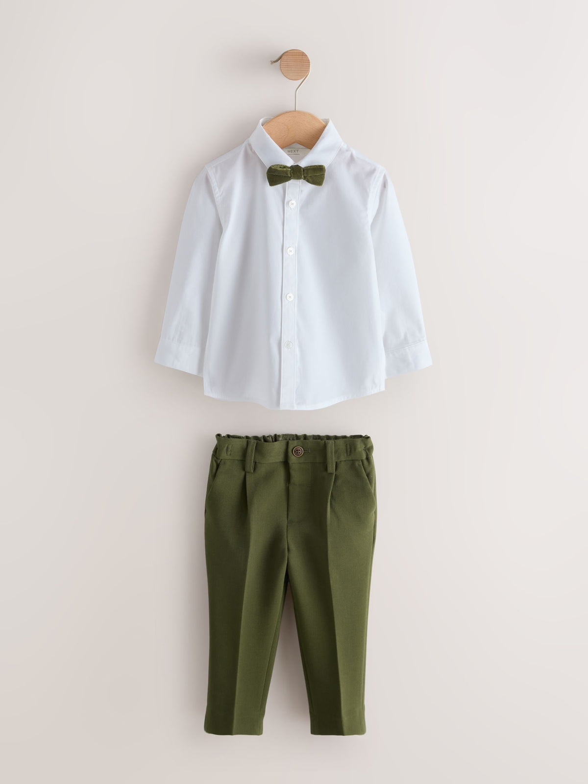 Olive Green Waistcoat Shirt Trousers & Bow Tie Set (3mths-9yrs)
