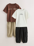 Brown/Cream T-Shirt & Joggers Set 4 Piece (3mths-7yrs)