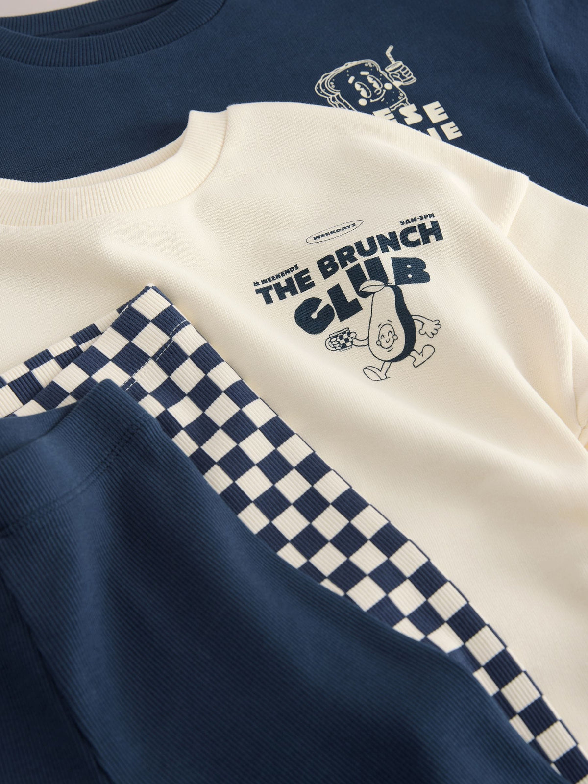 Navy/White Brunch Club Graphic Printed Top and Leggings Set 2 Pack (3mths-7yrs)