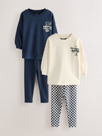 Navy/White Brunch Club Graphic Printed Top and Leggings Set 2 Pack (3mths-7yrs)