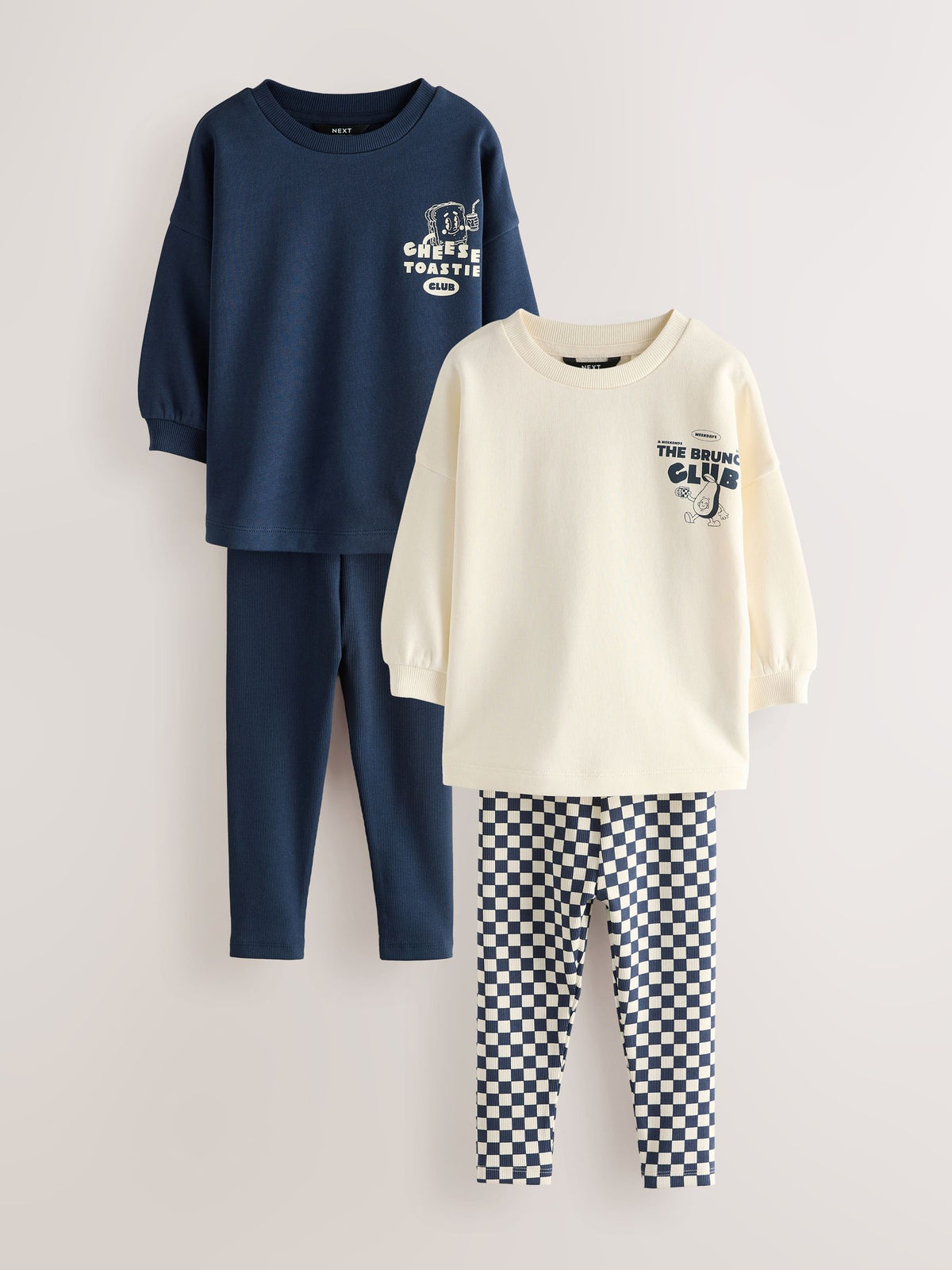 Navy/White Brunch Club Graphic Printed Top and Leggings Set 2 Pack (3mths-7yrs)