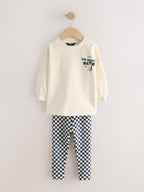 Navy/White Brunch Club Graphic Printed Top and Leggings Set 2 Pack (3mths-7yrs)