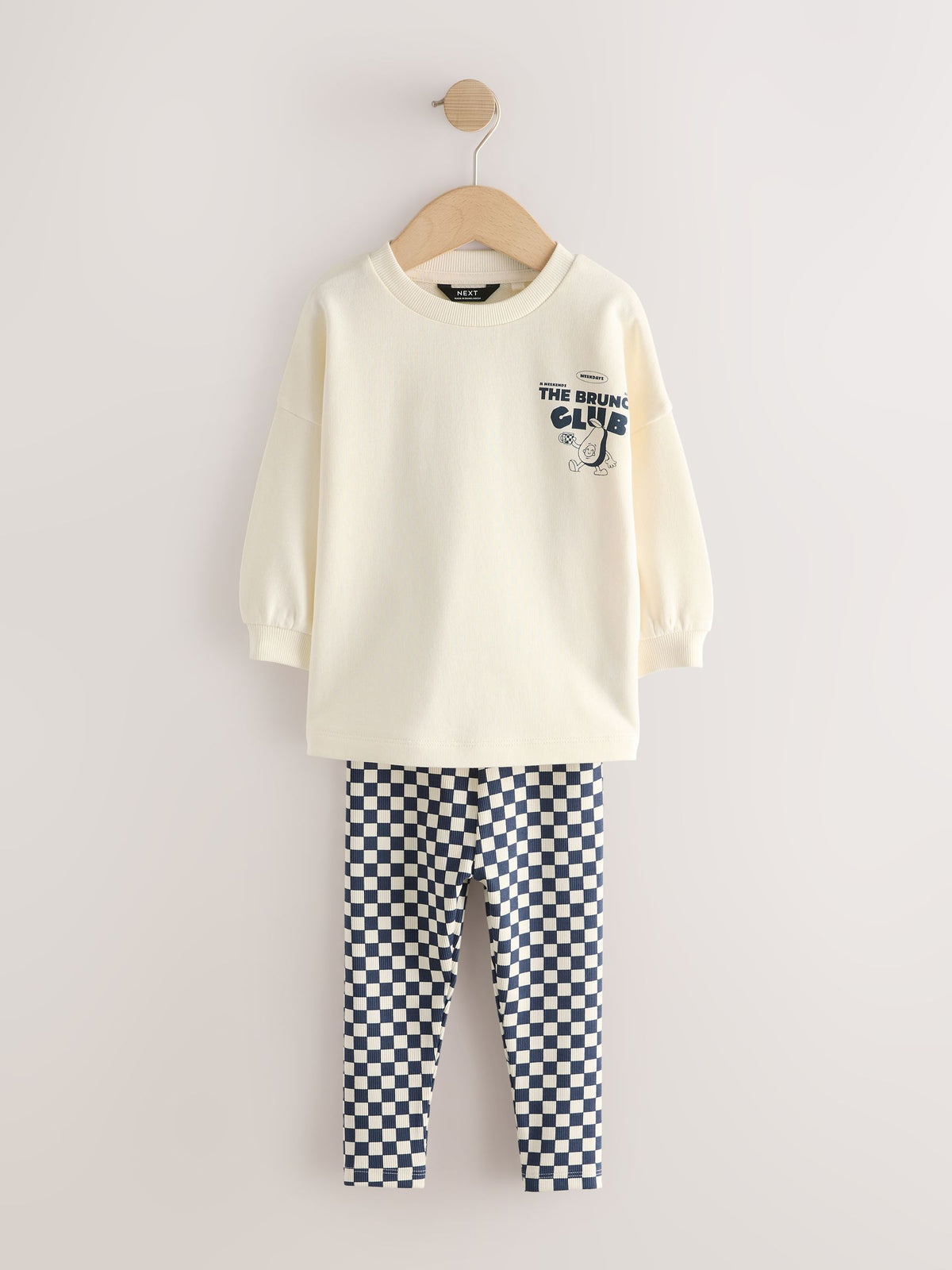 Navy/White Brunch Club Graphic Printed Top and Leggings Set 2 Pack (3mths-7yrs)