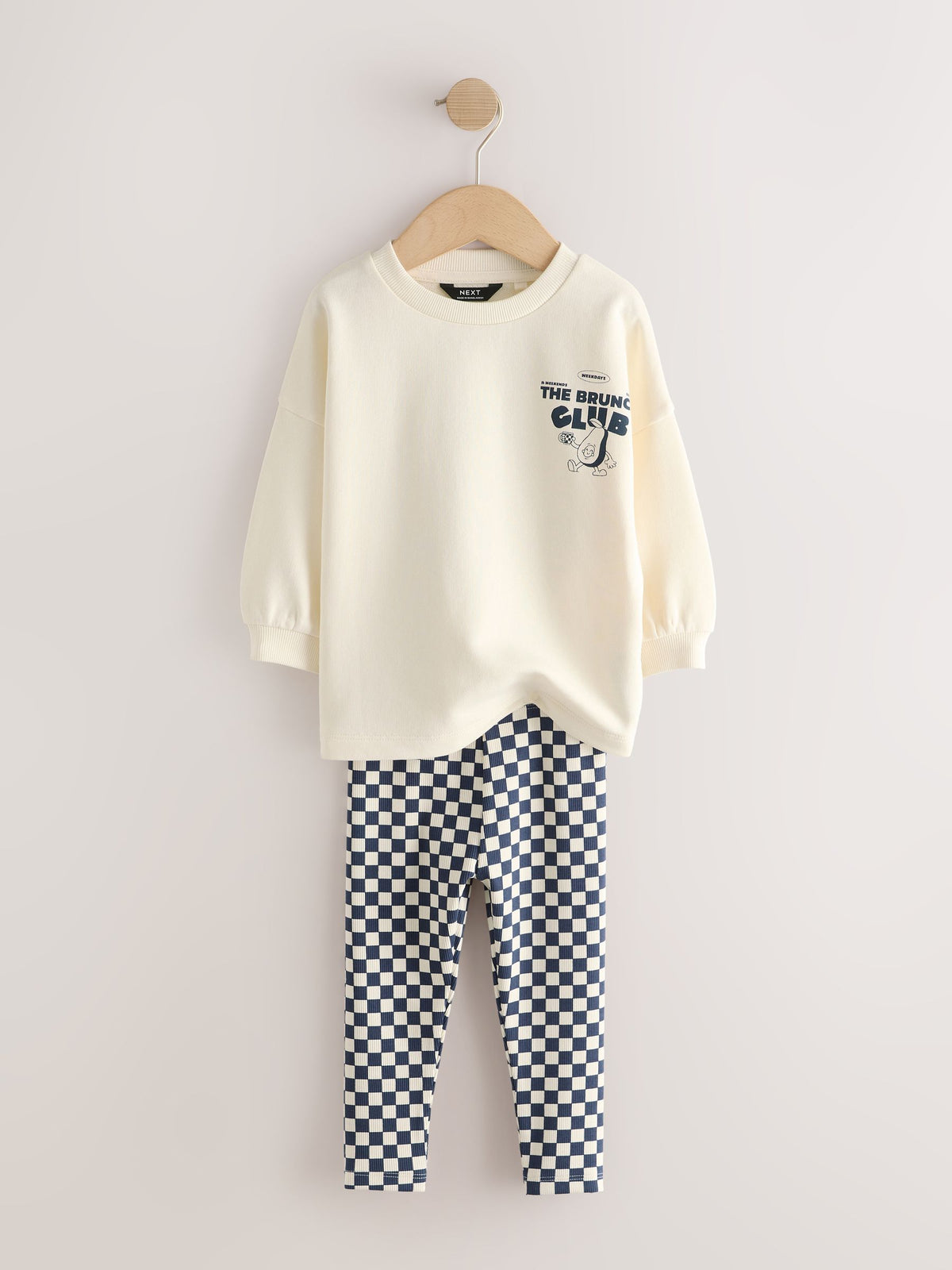 Navy/White Brunch Club Graphic Printed Top and Leggings Set 2 Pack (3mths-7yrs)