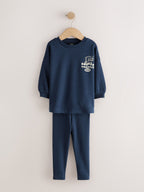 Navy/White Brunch Club Graphic Printed Top and Leggings Set 2 Pack (3mths-7yrs)