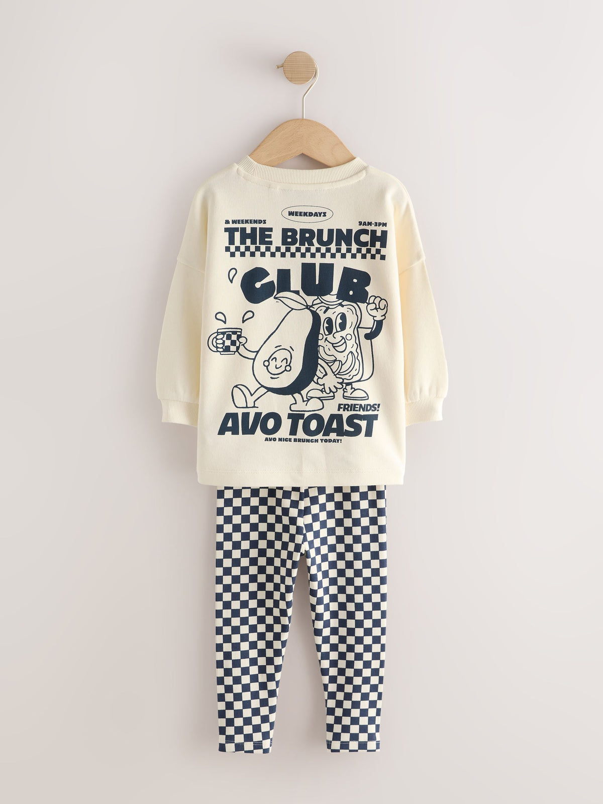 Navy/White Brunch Club Graphic Printed Top and Leggings Set 2 Pack (3mths-7yrs)