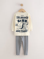 Navy/White Brunch Club Graphic Printed Top and Leggings Set 2 Pack (3mths-7yrs)