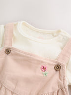 Ecru Bunny Baby Cord Dungarees And Long Sleeve Bodysuits 2 Piece Set (0mths-2yrs)